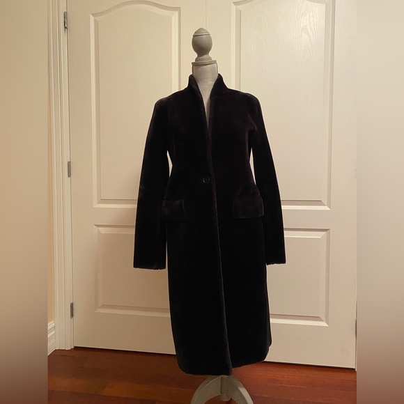 Zara Long Faux Fur Jacket. Fitted Evening Coat w pockets. Shawl Collar NWOT - Picture 1 of 7